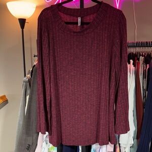 Piphany Burgundy Long Sleeve Ribbed Top